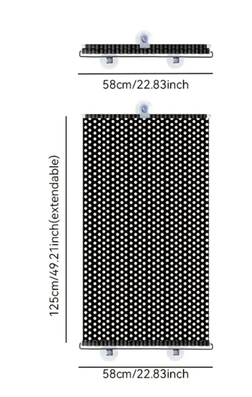 Retractable Suction Cup Window Roller Blinds,Black NWT